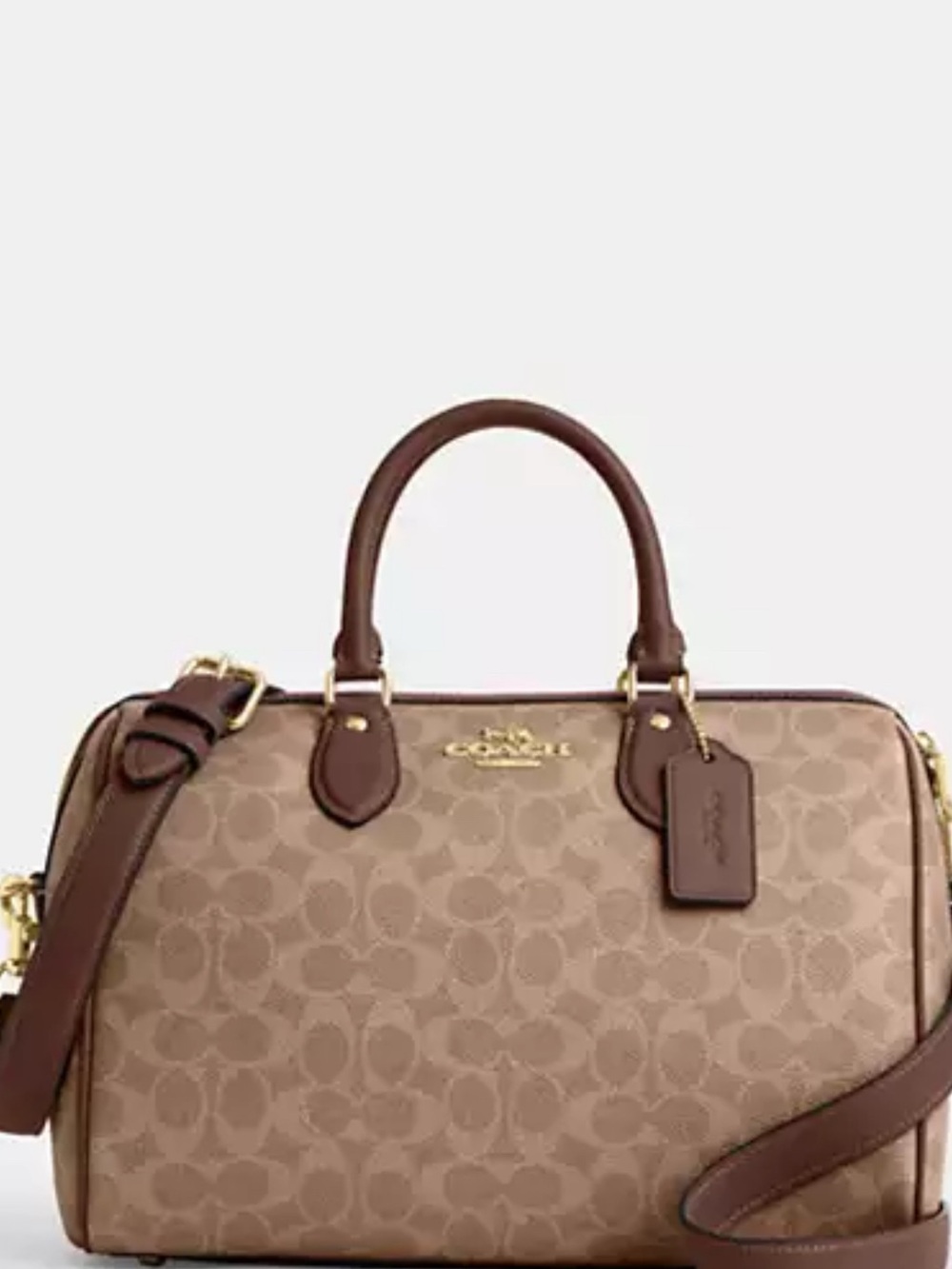Coach Rowan Brown Signature Canvas Satchel with Chocolate Trim